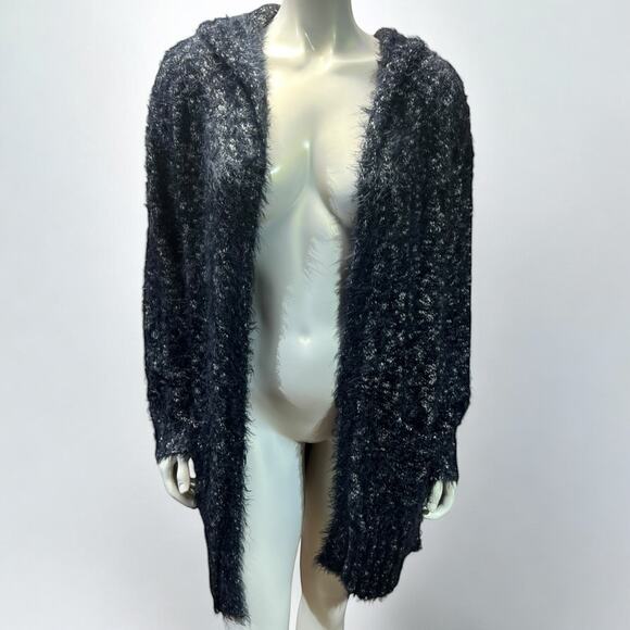 Express Medium Hooded Sweater - Grey & White Speckled Knit Fuzzy - Picture 1 of 14